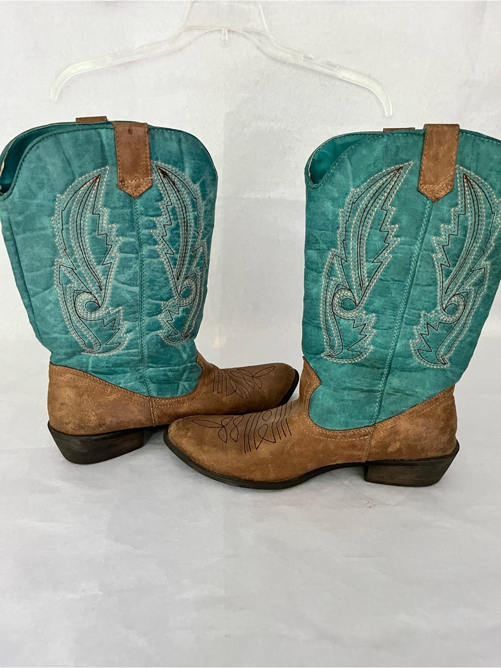 Turquoise and Brown Women's Western Heeled Boots